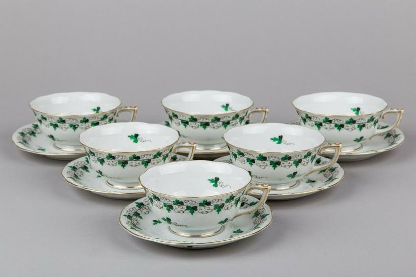 Set of Six Herend Persil Pattern Tea Cups with Saucers