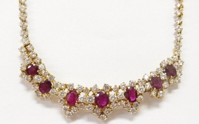Signed 18k Gold 11.80ctw Diamond 4ctw Ruby Necklace