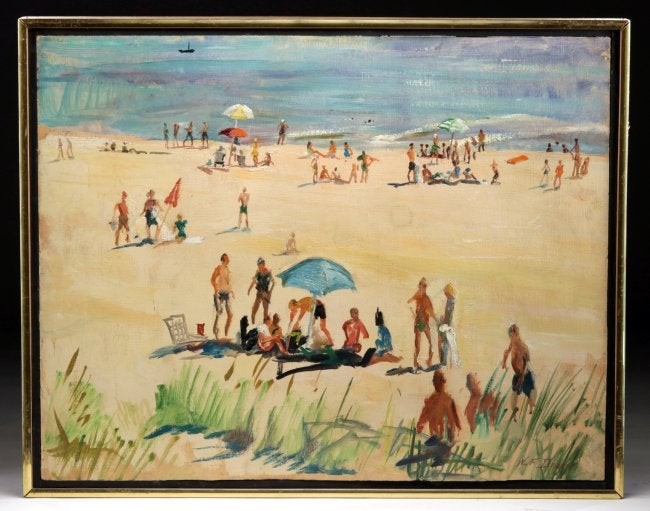 Signed W. Draper Painting, E. Hampton Beach 1960