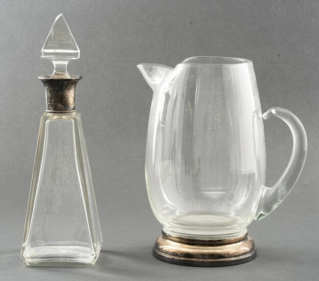 Silver-Plate Glass Pitcher & Whiskey Decanter, 2
