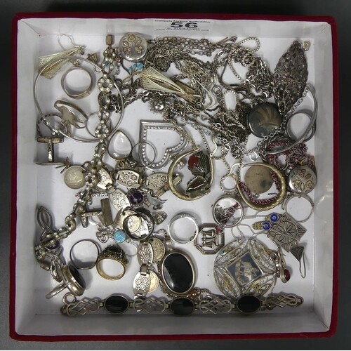 Silver jewellery, viz. rings, bracelets and necklaces along ...