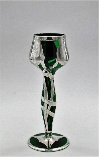 Silver overlay green goblet