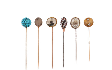 Six late 19th - early 20th century stick pins