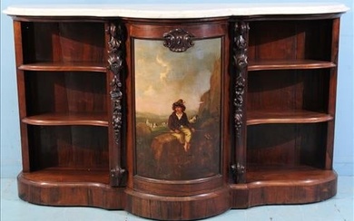 Solid rosewood rococo credenza with white marble top