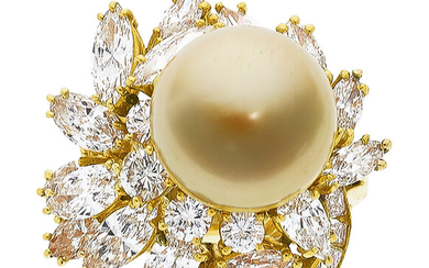 South Sea Cultured Pearl, Diamond, Gold Ring The ring...