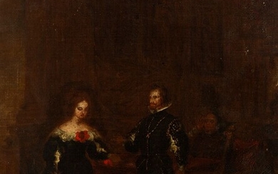 Spanish school; second half of the 19th century. "Velázquez scene, possible portrait of Philip IV...