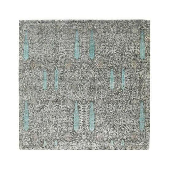 Square Cypress Tree Design Silk with Textured Wool Hand