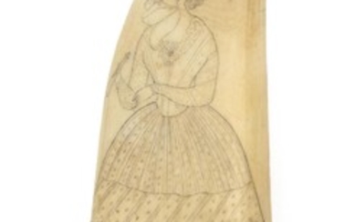 SCRIMSHAW WHALE'S TOOTH DEPICTING LADIES 19th Century One...