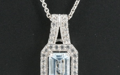 Sterling Aquamarine and Sapphire Pendant Necklace