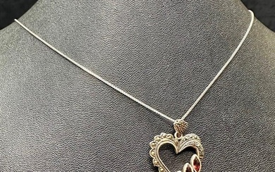 Sterling Silver Garnet Marcasite Heart Pendant