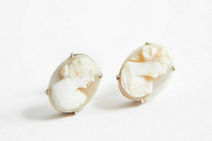 Sterling Silver Shell Cameo Earrings