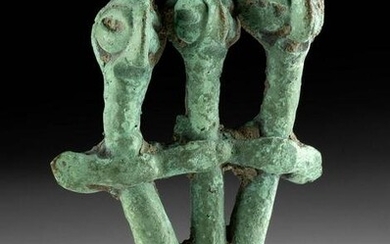 Syro-Hittite Bronze Figural Trio of Conjoined Deities