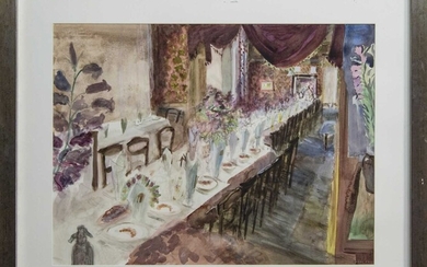 THE WEDDING BREAKFAST, A WATERCOLOUR BY THORA CLYNE