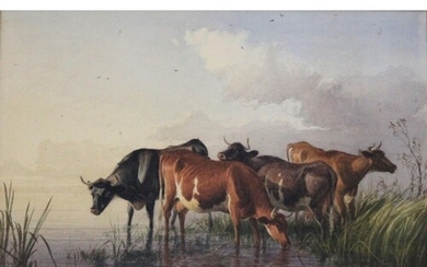 THOMAS SIDNEY COOPER, RA (1803-1902) CATTLE WATERING Signed ...