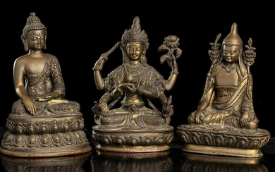 THREE BRONZE SCULPTURES WITH DEITIES Tibet, 20th