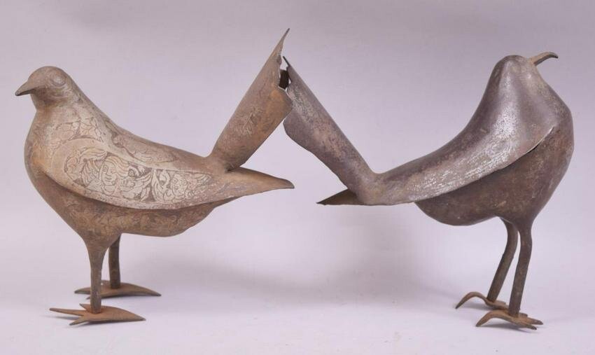 TWO 19TH CENTURY PERSIAN QAJAR STEEL MODELS OF BIRDS