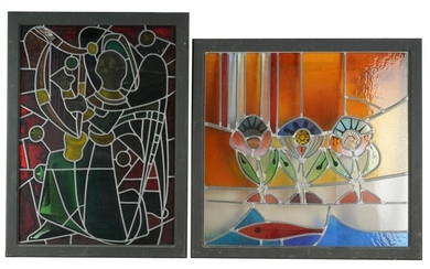 TWO LEADED GLASS PANELS