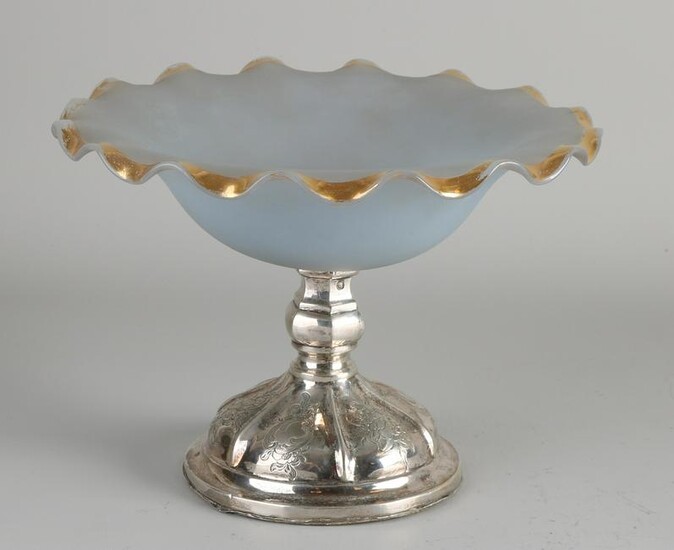 Table bowl with silver base, 833/000, Frosted glass