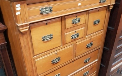 Tall Edwardian Kauri Pine Chest of Ten Drawers, with reeded fascia & plinth base