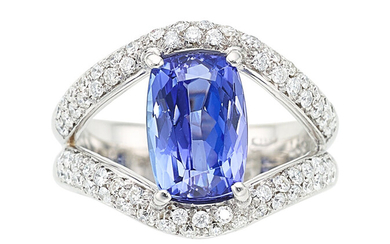 Tanzanite, Diamond, White Gold Ring The ring features a...