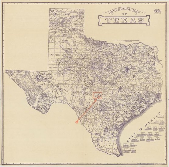 Texas Oil Map with Accompanying Lease, "Geological Map of Texas [with] [Gillespie County Oil and Gas Lease]"