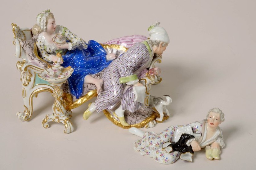 "The Lover" two-part group in Meissen polychrome porcelain....