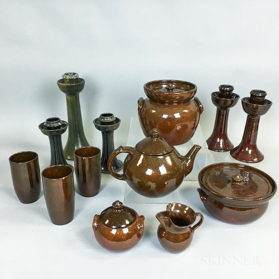 Thirteen Pieces of Ben Owen Pottery Tableware