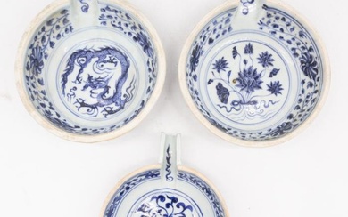 Three Chinese blue and white pouring bowls, in the style...