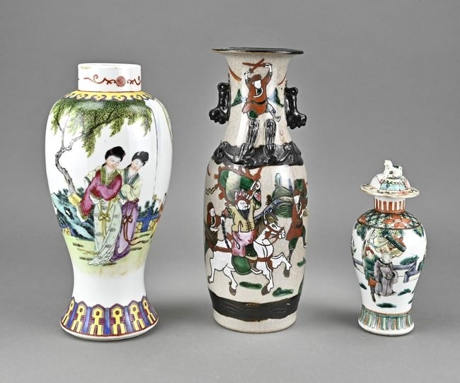 Three Chinese vases, H 18 - 27 cm.