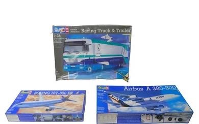 Three Revell model kits, including a 1:24 Racing truck and t...
