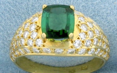 Tsavorite Garnet and Diamond Ring in 18K Yellow Gold
