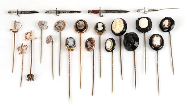 Twenty Stick Pins; including a portrait and garnet example in...