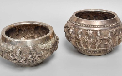 Two Burmese of Thai Silver Bowls, Probably Late 19th/Early 20th...