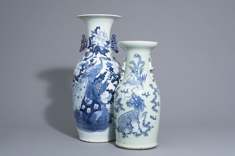 Two Chinese blue and white vases with mythological...