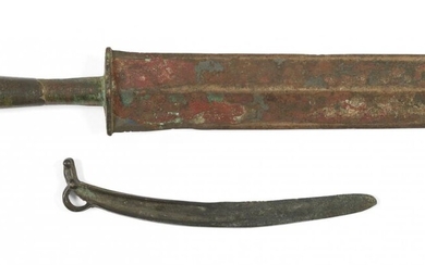Two Chinese bronze knives, Warring States period and later, one...