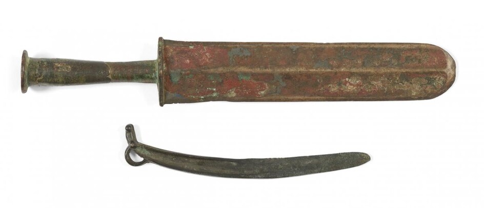 Two Chinese bronze knives, Warring States period and later, one...