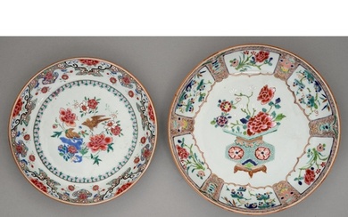 Two Chinese famille rose dishes, c1780, enamelled with a flo...