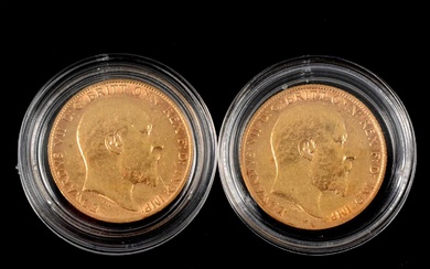 Two Gold Half Sovereign Coins.