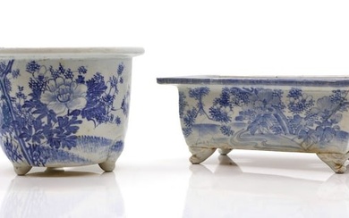 Two Japanese blue and white porcelain jardinieres