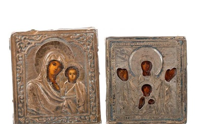 Two Russian Silver Miniature Icons of Theotokos.