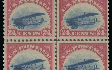 United States: Air Post 24c carmine rose & blue Air Post, center line block of four, three sta...