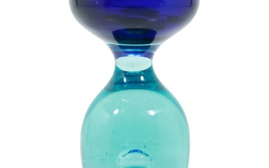 Unusual Cobalt Blue and Green Art Glass Paperweight Base Candleholder 6.25 in. height