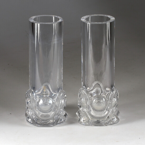 VASES, a pair, glass, Lars Hellsten, Skruf, Sweden, late 20th century.