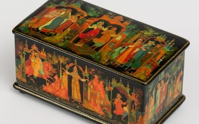 VERY FINELY PAINTED RUSSIAN LACQUER BOX SHOWING RUSSIAN FAIRY TALES