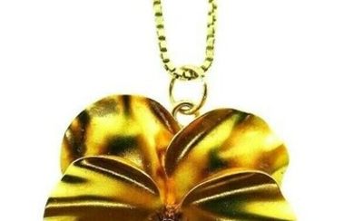VINTAGE 18k Yellow Gold & Diamond Pansy Flower Pendant