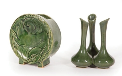Van Briggle Art Pottery Green Glaze Vases