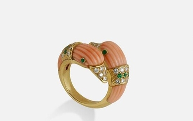 Van Cleef & Arpels, Coral, diamond, emerald duck ring