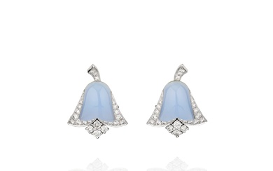 Van Cleef & Arpels, Pair of chalcedony and diamond earrings