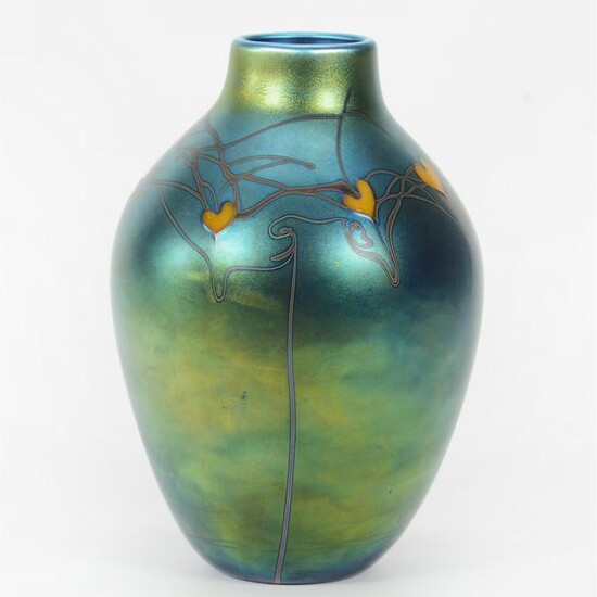 Vase, Contemporary Art Glass Signed Orient & Flume