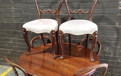 Victorian Assembled Dining Suite, incl. cedar round supper table and six mahogany balloon back chairs